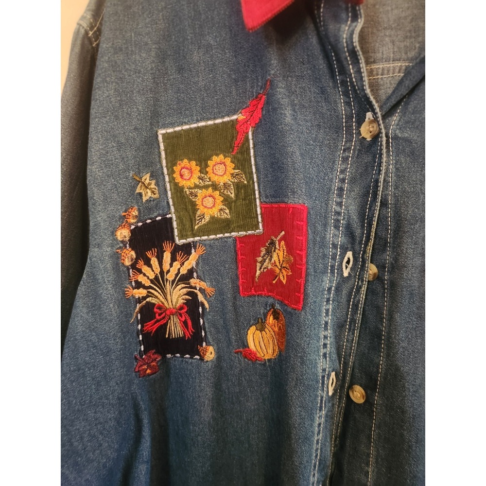 Vintage Bobbie Brooks Womens Button Up Shirt Size 22/24 Fall Embroidered - Picture 2 of 8